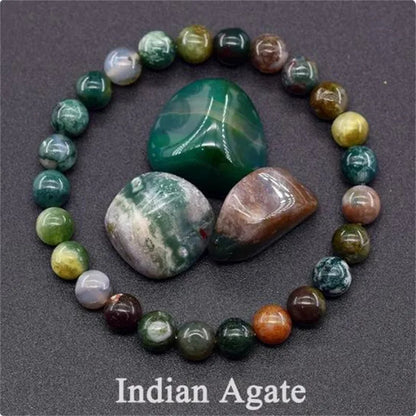 8MM Natural Epidote Zoisite & Lava Stone Bead Bracelet - Tiger Eye & Quartz Jewelry for Women