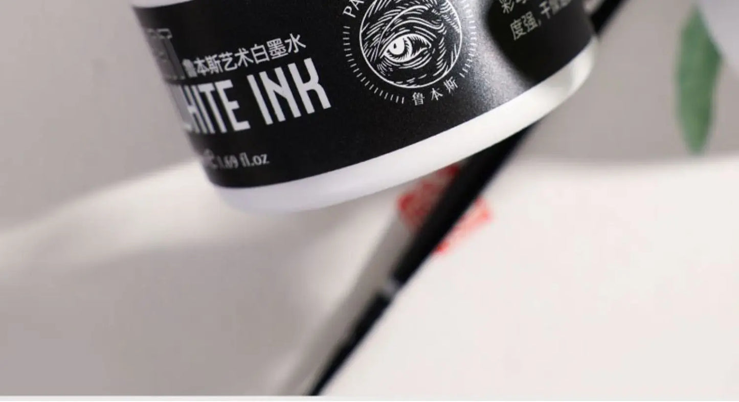 Paul Rubens Cartoonist White Ink 50ml – Highly Opaque Ink for Dip Pen, Brush, Art Lettering, Highlights & Corrections