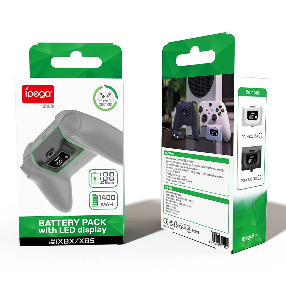 Wireless Gamepad Rechargeable Battery 1400mAh — Digital Display Replacement for Xbox Series X/S Controller