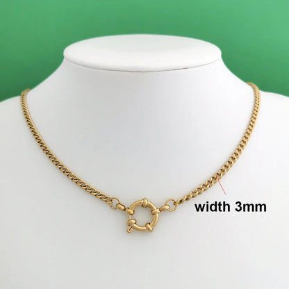 Spring Sailor Clasp Necklace – Stainless Steel Paperclip Link Chain Choker for Women & Men, Geometric PVD Gold Jewelry