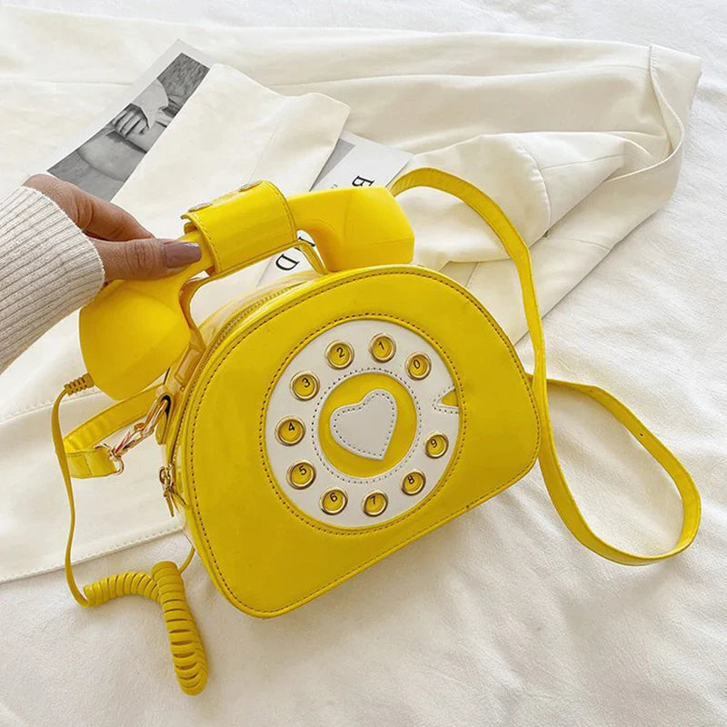 Women’s Creative Telephone-Shaped Crossbody Bag – Retro PU Leather Small Shoulder Handbag