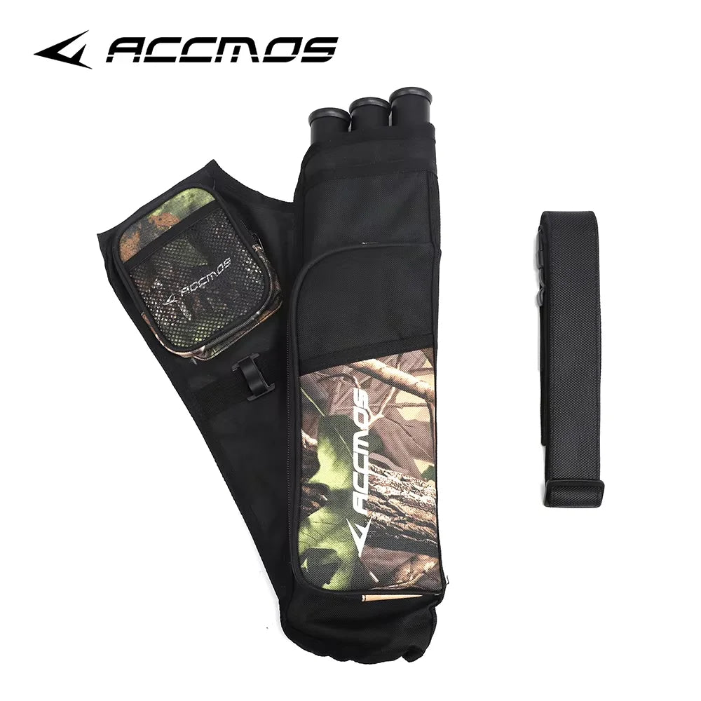 ACCMOS 3-Tube Arrow Quiver Pouch with Adjustable Belt — Recurve & Compound Bow Quiver for Hunting & Target Shooting