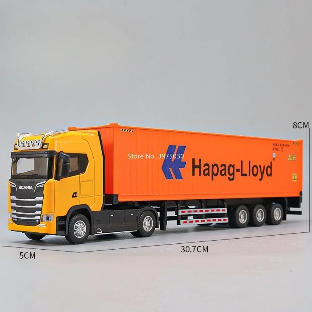 1:50 Diecast Transport Truck Model — Alloy Container Trailer with Doors, Light & Sound, Miniature Toy Gift for Kids