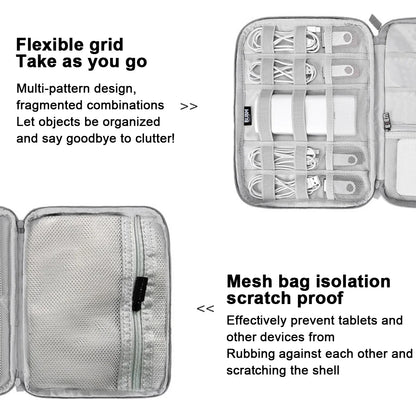 Portable Travel Data Cable Storage Bag – Double Layer Power Bank, U-Disk & Earphone Organizer