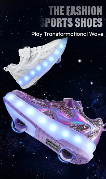 Kids' Inline Roller Skates – Removable 2-Wheel Skate Sneakers for Girls, Powerslide Wheeled Shoes