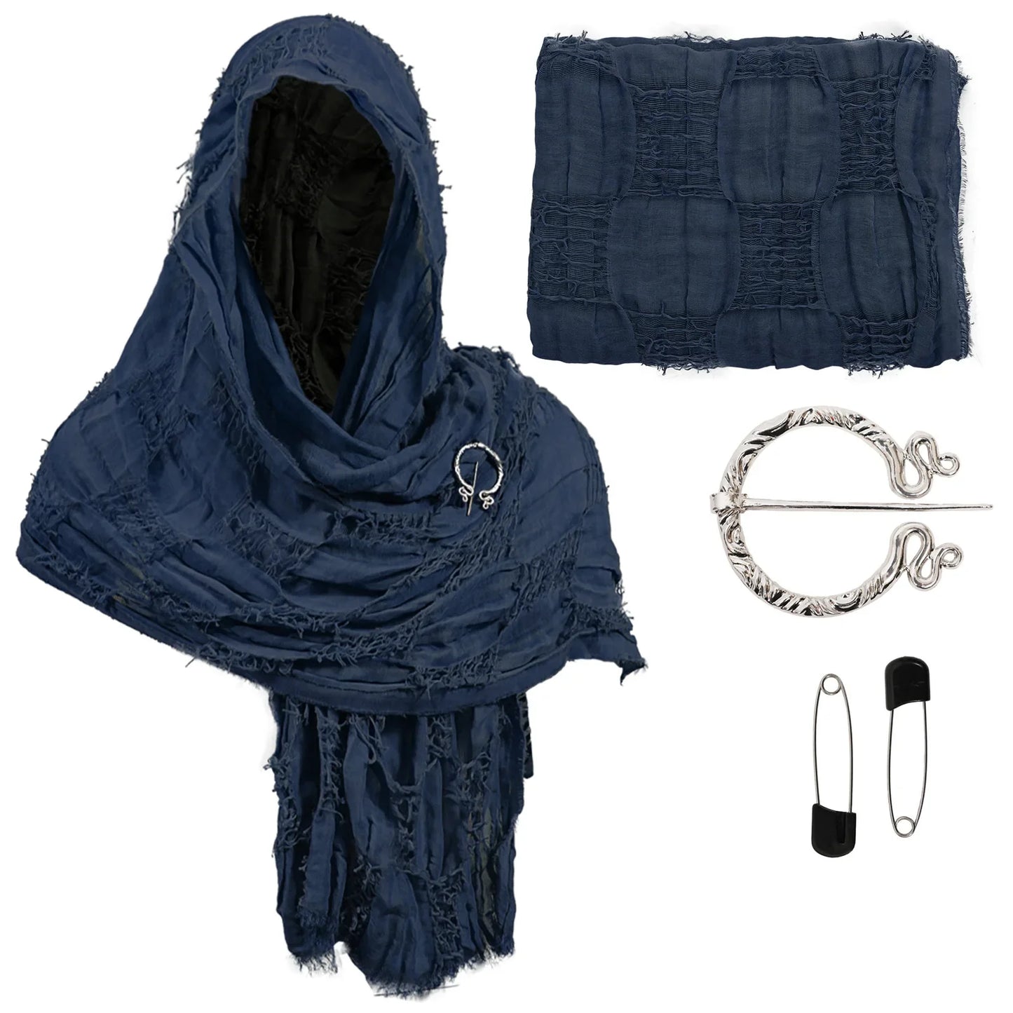 Medieval Pirate Hood Scarf – Retro Black, Brown & Green Cloak Wrap for Renaissance, Halloween & Masquerade Costume
