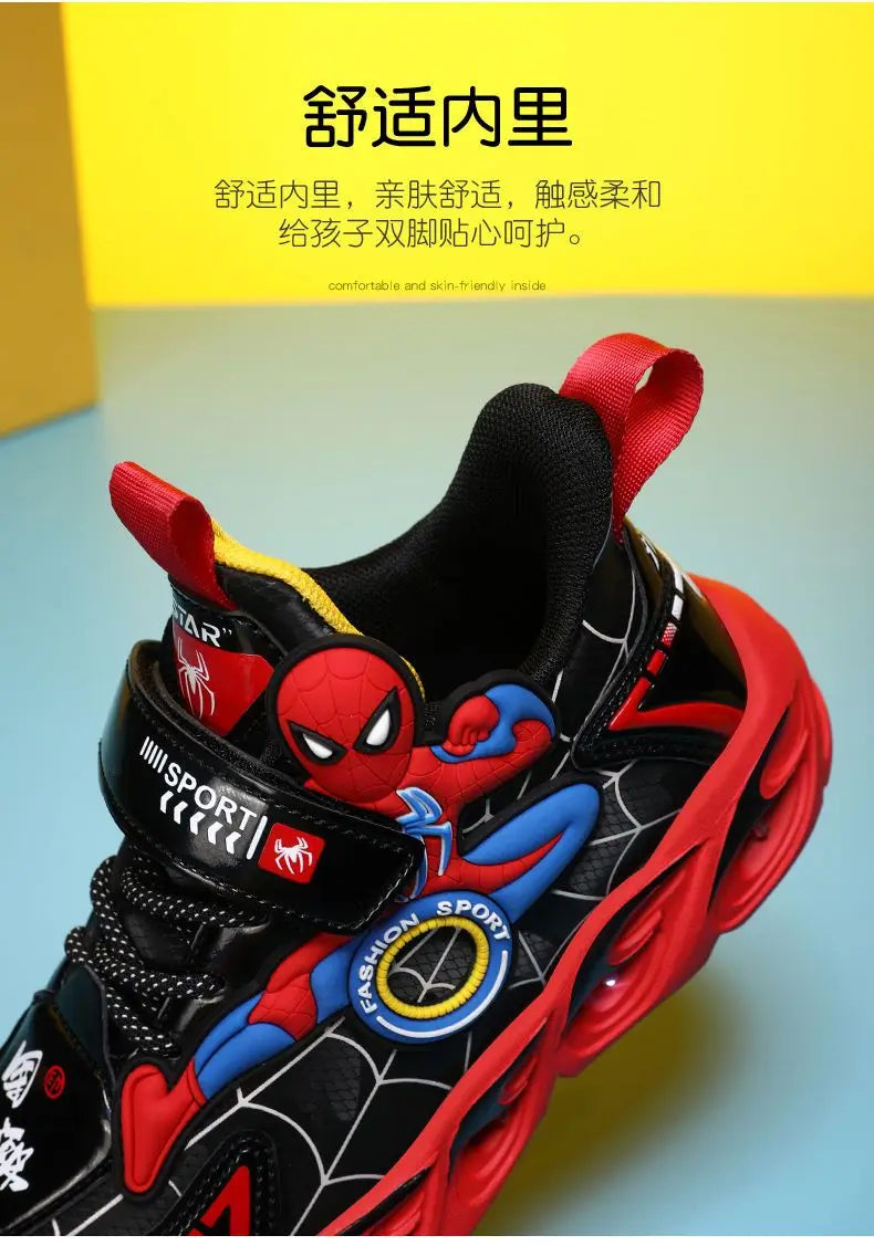 Disney Boys LED Shoes – Cartoon Sports Sneakers with Non-Slip Leather, Size 25-35, Perfect for Running