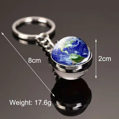 Glow in the Dark Solar System Keychain – Luminous Nebula Planet Key Ring with Moon, Earth, Sun, Double-Sided Glass Ball