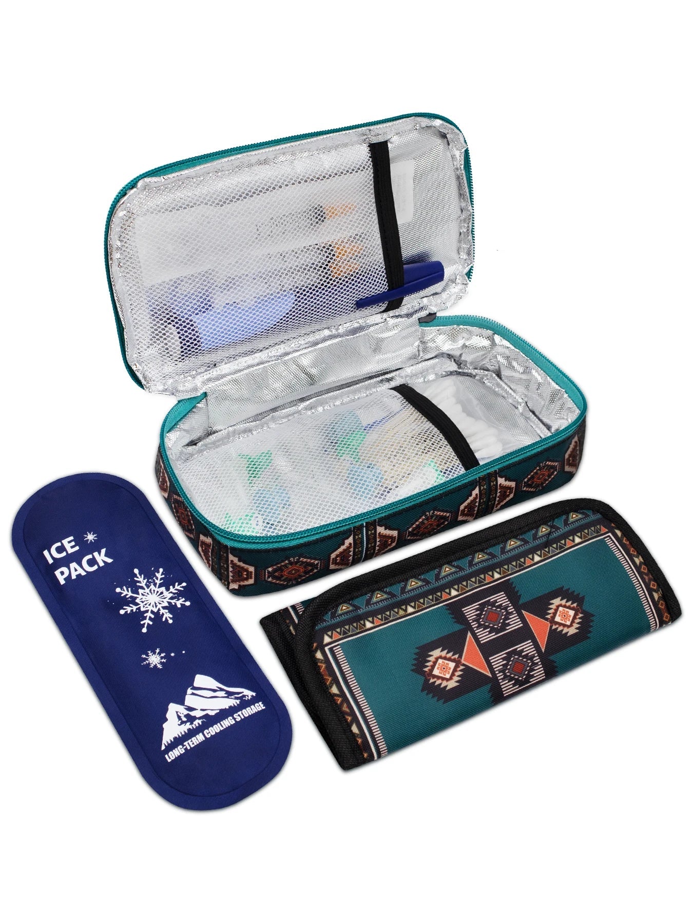 Large Portable Insulin Cooler Bag – Lightweight Boho Flower Print Travel & Outdoor Camping Medical Cooler