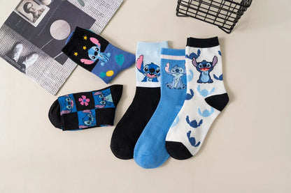 Disney Kawaii Stitch Cotton Socks - Medium Length Combed Cotton Socks, Perfect Birthday Gift for Girls & Boys
