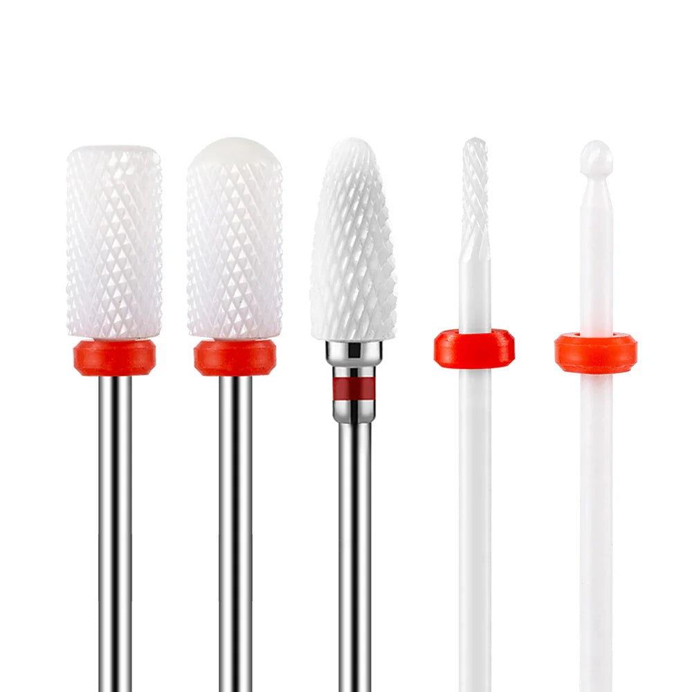 5PCS Ceramic Nail Drill Bit Set - Electric Milling Cutter Bits for Manicure & Pedicure Nail Machine Accessories