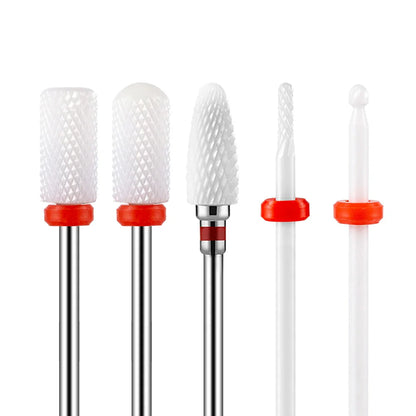 5PCS Ceramic Nail Drill Bit Set - Electric Milling Cutter Bits for Manicure & Pedicure Nail Machine Accessories