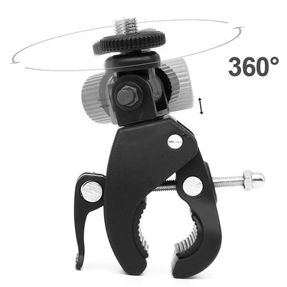 Universal 360° Rotating Bike Handlebar Camera Mount – 1/4” Tripod Clamp for GoPro and Action Cameras