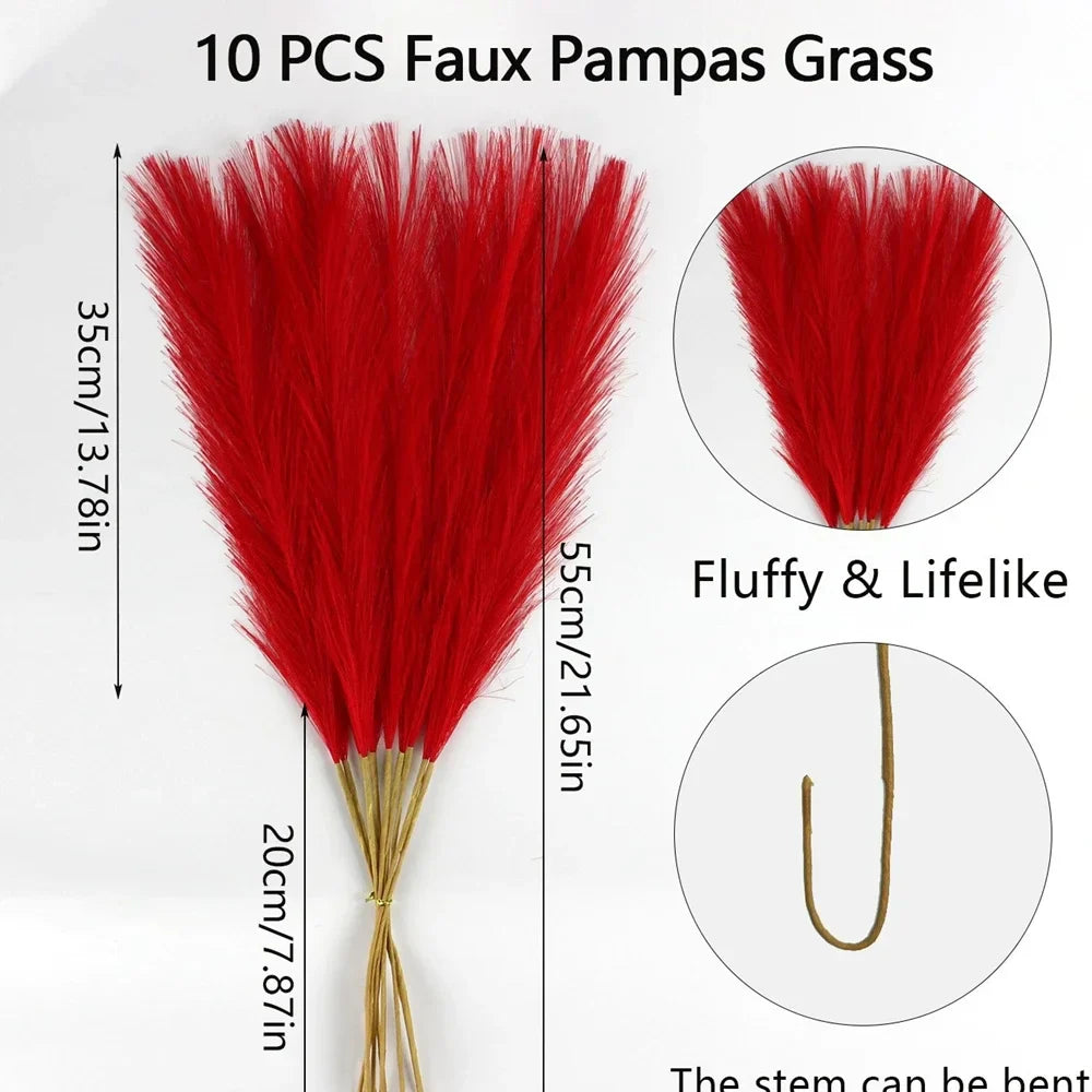 10PCS Artificial Pampas Grass – Fake Reed Flowers for DIY Floral Arrangements, Table Decor, Weddings & Home Christmas Decoration