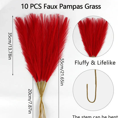 10PCS Artificial Pampas Grass – Fake Reed Flowers for DIY Floral Arrangements, Table Decor, Weddings & Home Christmas Decoration