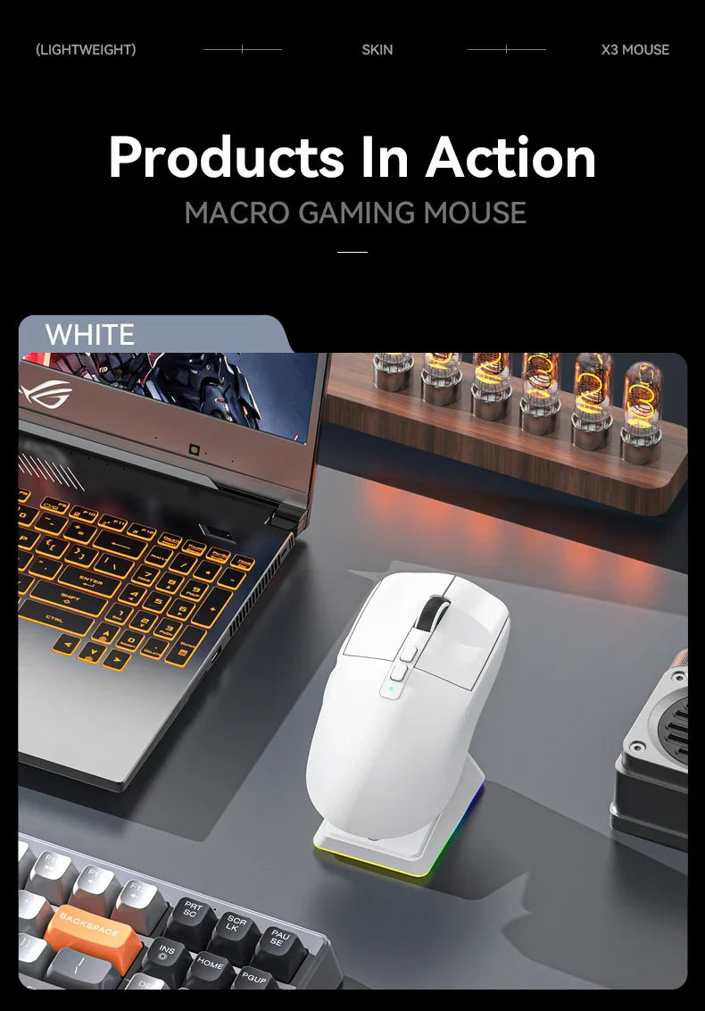 Attack Shark X6 PAW3395 Bluetooth Gaming Mouse — Tri-Mode Connection with RGB Touch, Magnetic Charging Base & Macro Functions