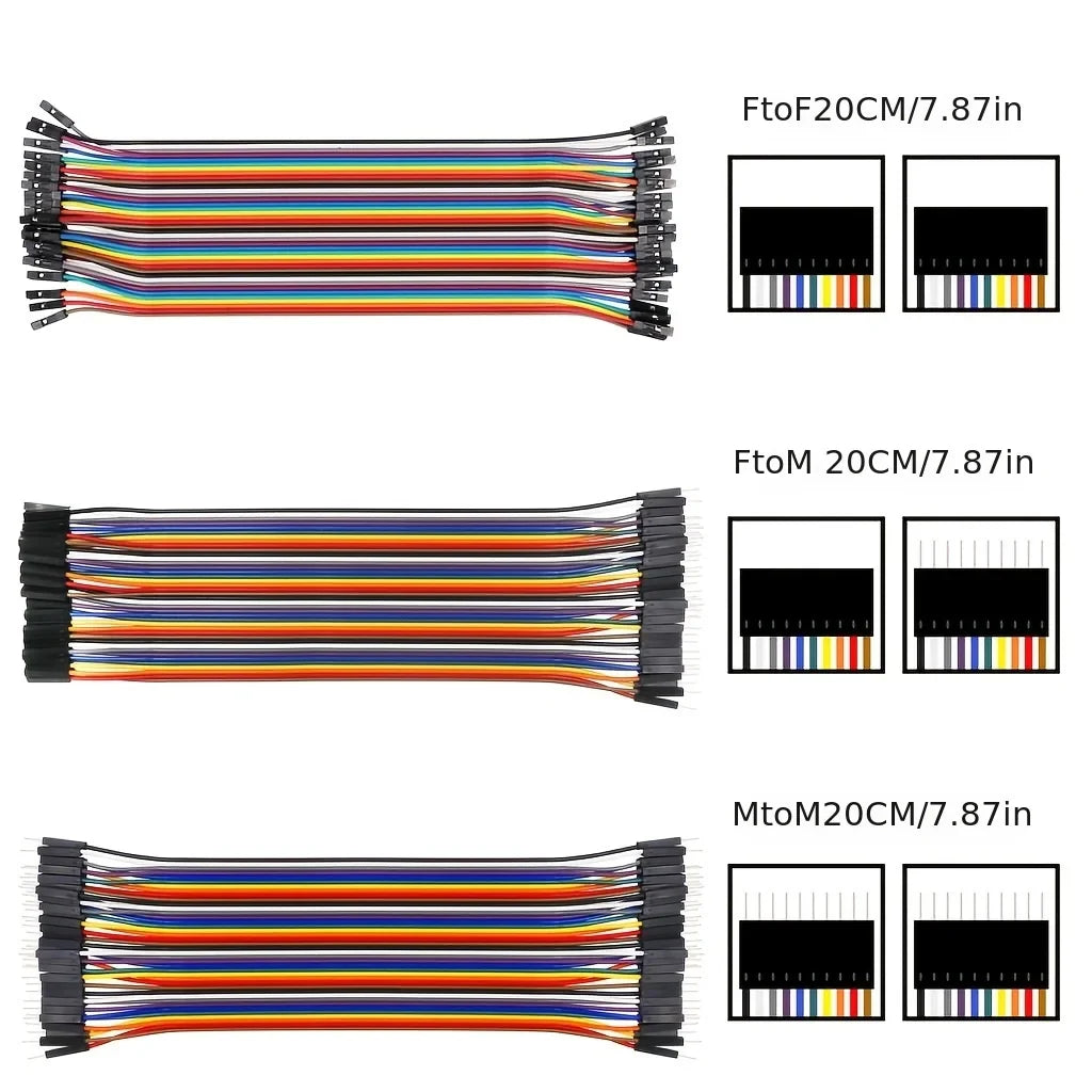 40PIN 20CM Dupont Jumper Wire Cable - Male to Male, Female to Male & Female to Female for Arduino DIY Kit