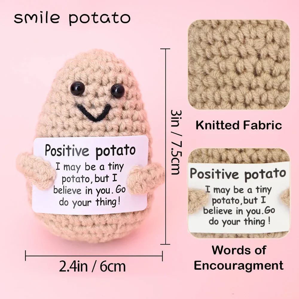 Positive Energy Crochet Doll — Handmade Knitted Plush Potato, Plant, Avocado, Bee & Animal Pocket Hug Emotional Support Gift