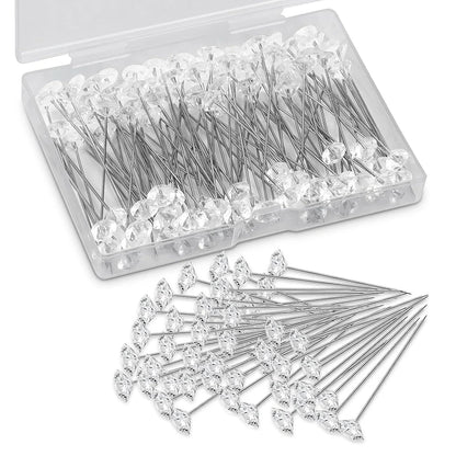 100/200PCS Diamond Rhinestone Sewing Pins – Straight Head Positioning Needles for DIY Crafts & Sewing Tool Accessories