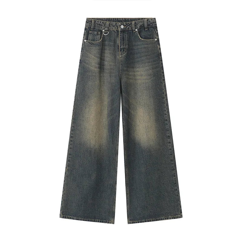 IEFB Men’s Summer Denim Jeans – Washed Blue Straight Loose Wide-Leg Casual Pants