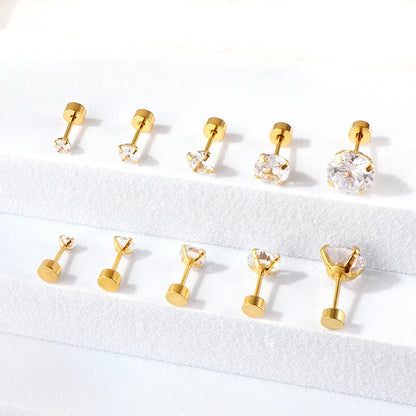 LUXUSTEEL Stainless Steel Crystal Stud Earrings –  4-Prong Cubic Zirconia Round Tragus Earrings for Women & Men
