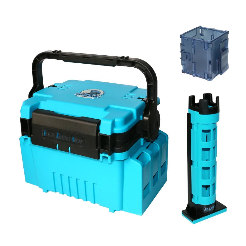ILURE Multifunction Fishing Tackle Box – Big Storage Tool Box with Rod & Cup Holders for Fishing Accessories