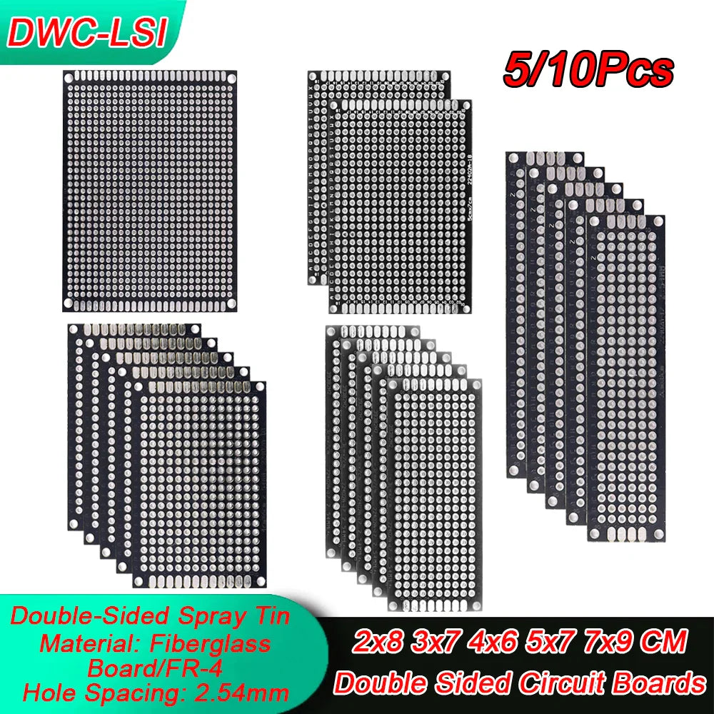 5/10PCS Double-Sided PCB Prototype Boards – Black DIY Circuit Boards 2x8 3x7 4x6 5x7 6x8 7x9cm for Electronics Projects