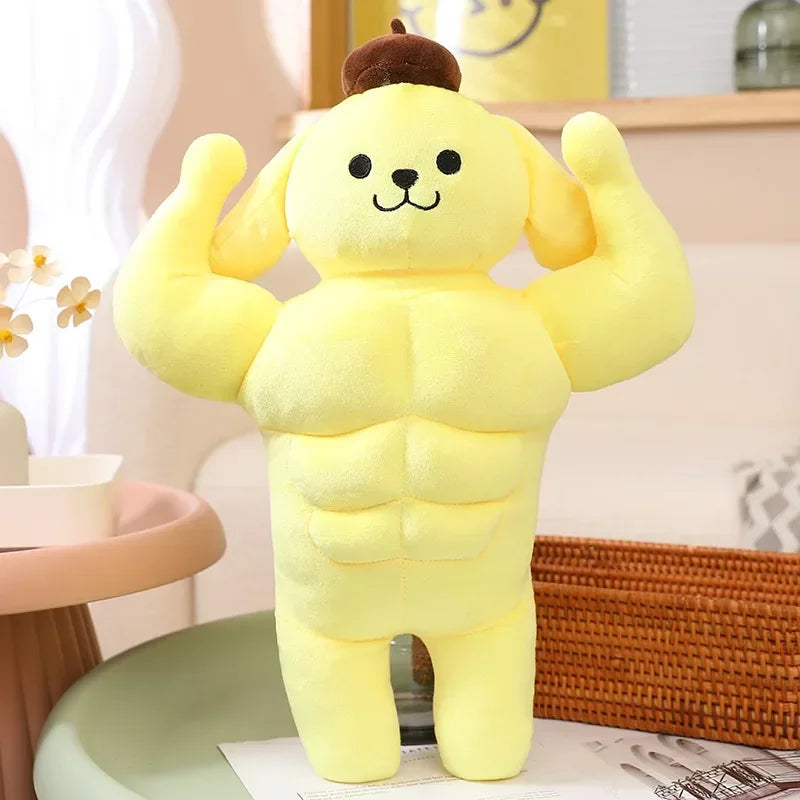 Sanrio Kawaii Hello Kitty Muscle Plush – Funny Chest Abdominal Boyfriend Pillow & Pom Pom Purin Doll, Christmas Gift