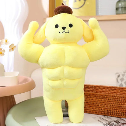 Sanrio Kawaii Hello Kitty Muscle Plush – Funny Chest Abdominal Boyfriend Pillow & Pom Pom Purin Doll, Christmas Gift