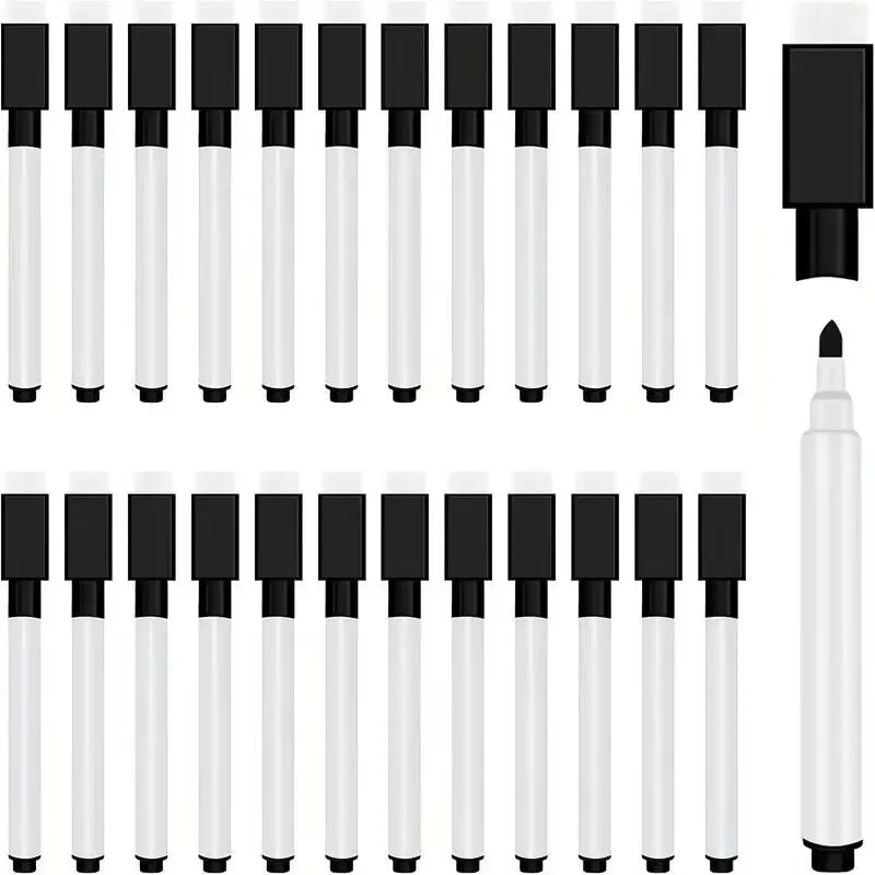 25Pcs Mini Black Dry Erase Markers with Eraser Cap – Whiteboard Markers for Office & School Supplies