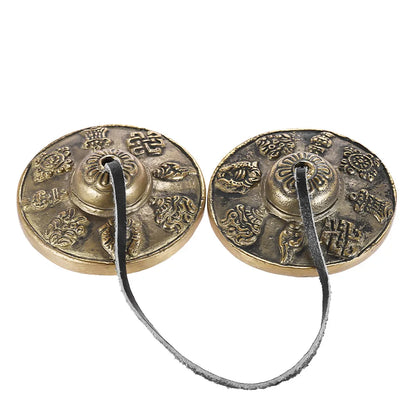 2.6in Handcrafted Tibetan Tingsha Cymbals - Meditation Bell with Buddhist Eight Auspicious Symbols