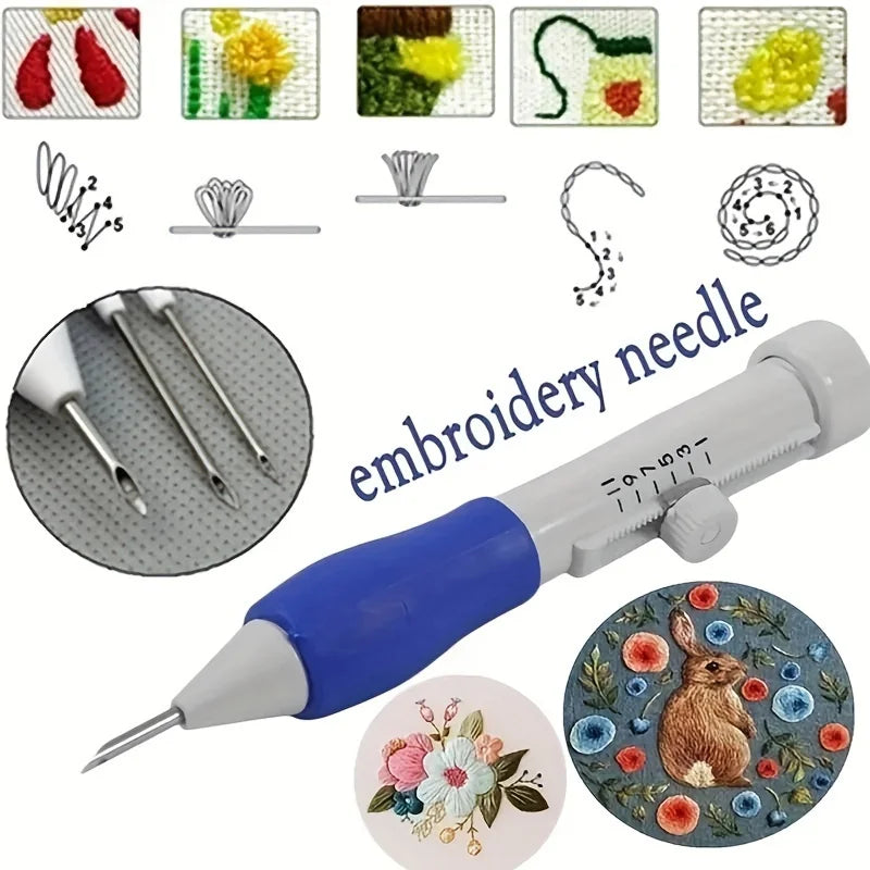 Adjustable Magic Embroidery Pen Set – 3 Needles, Threader & Scissors, Ergonomic Punch Needle Tool for DIY Sewing Crafts