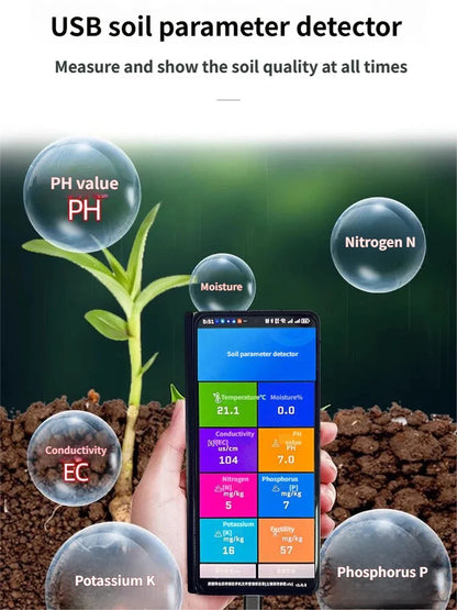 8-in-1 Premium Soil Tester PH EC Meter – 5-Pin Soil Sensor for Temperature, Moisture & NPK Fertility Detection for Farming