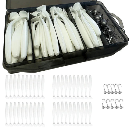 50PCS Metal Jig Fishing Lure Set – Soft & Sinking Swimbaits 3g–14g (5.5–10cm) Jigging Head Hooks in Tackle Box for Bass Fishing