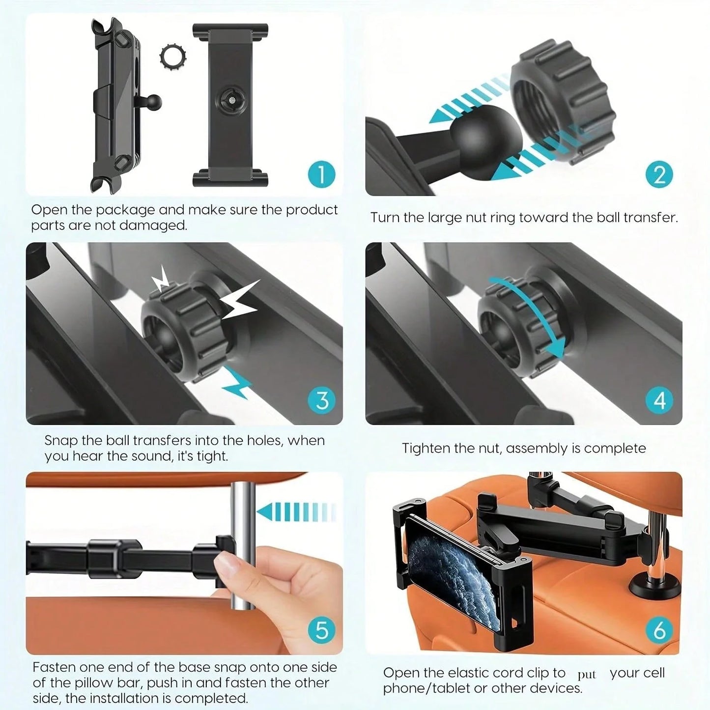 Car Tablet Holder - Headrest Mount Stand for iPad Air, Mini & 4.7-12.9" Devices