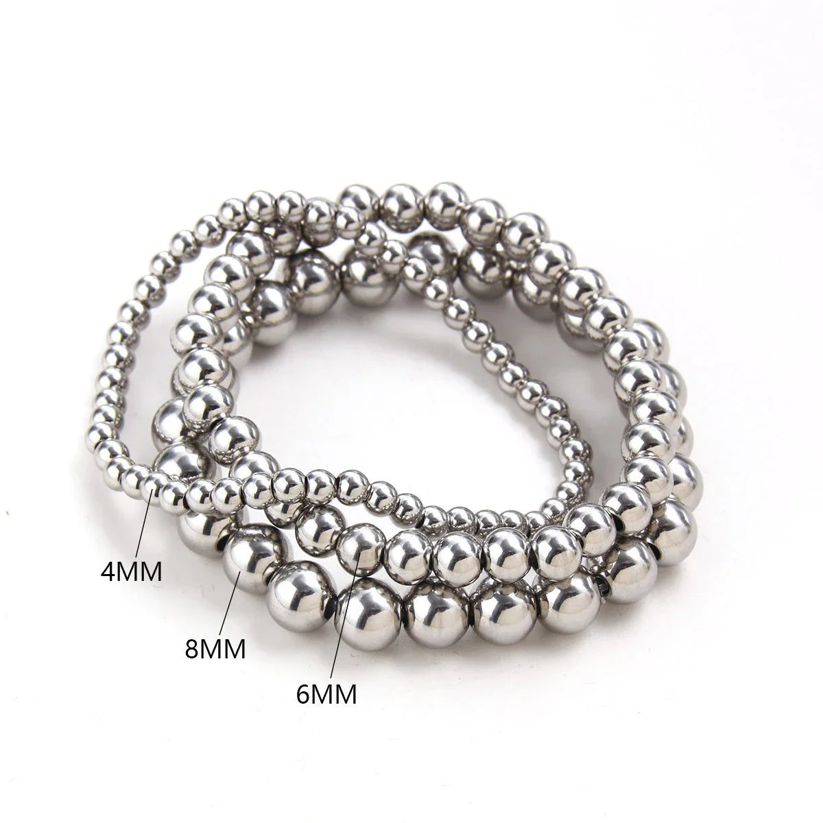 MHS.SUN Trendy Stainless Steel Stretch Bracelet — Gold & Silver Beaded 2mm/5mm/8mm for Men & Women