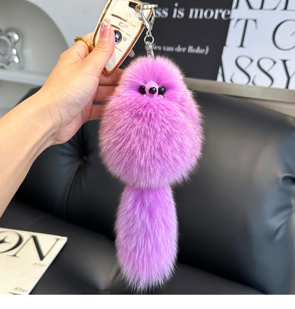 2024 Cute Real Fox Fur Plush Keychain – Pompom Bag Pendant & Car Key Ring Toy for Girls