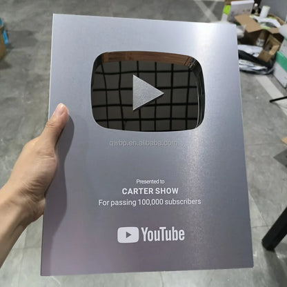 Blank YouTube Creator Award Plaque - Customizable Play Button Trophy for Creators