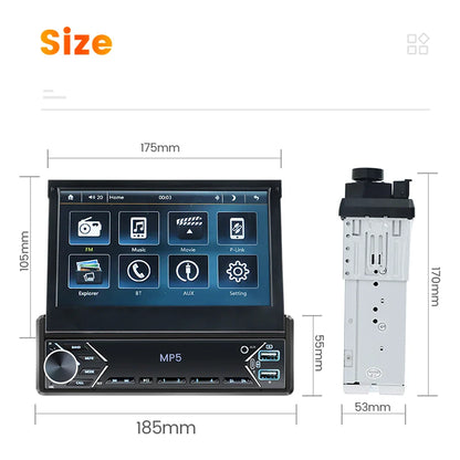 Carplay Android Auto 1 Din MP5 Player - 7 Inch Retractable Touch Screen, FM Radio, Mirror Link, Manual & Automatic Car Player