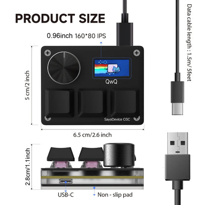 SayoDevice O3C Rapid Trigger Gaming Keyboard with Knob & Screen – Hall Effect Magnetic Switch Macropad for OSU & Shortcuts