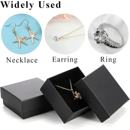 32PCS Black Kraft Jewelry Gift Boxes — 7x7x2.5cm Cardboard Ring, Necklace & Earring Organizer with Sponge Insert