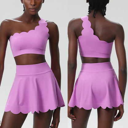 3-Piece Women’s Fitness Yoga Set – Breathable Quick-Dry Gym & Running Sportswear with Tennis Skirt