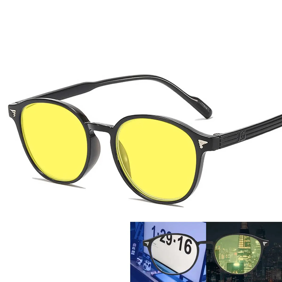 Round Frame Yellow Lens Night Vision Glasses — Ultralight Blue Light Blocking Eyewear for Men & Women, Eye Protection for Driving