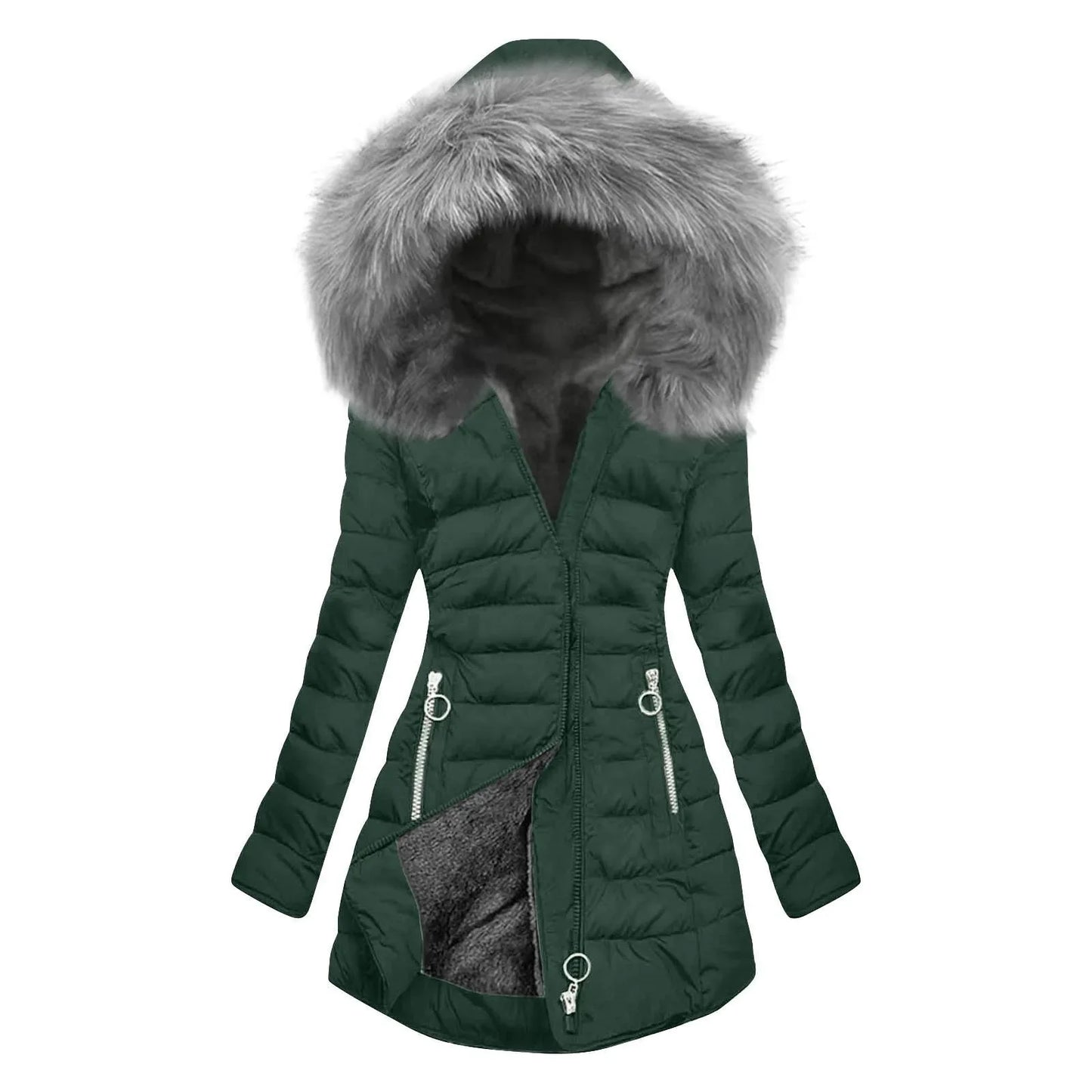 Women’s Plus Size Quilted Long Coat – Lined Mid-Length Hooded Winter Jacket, Warm & Windproof Outerwear