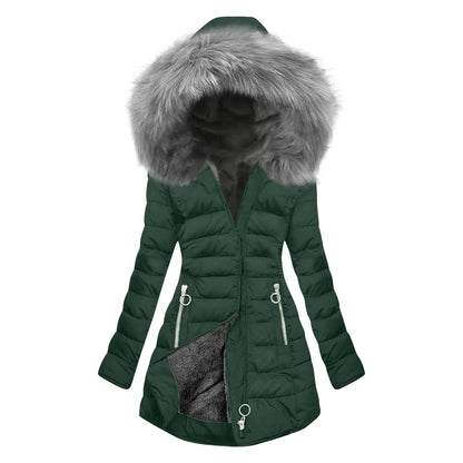 Women’s Plus Size Quilted Long Coat – Lined Mid-Length Hooded Winter Jacket, Warm & Windproof Outerwear