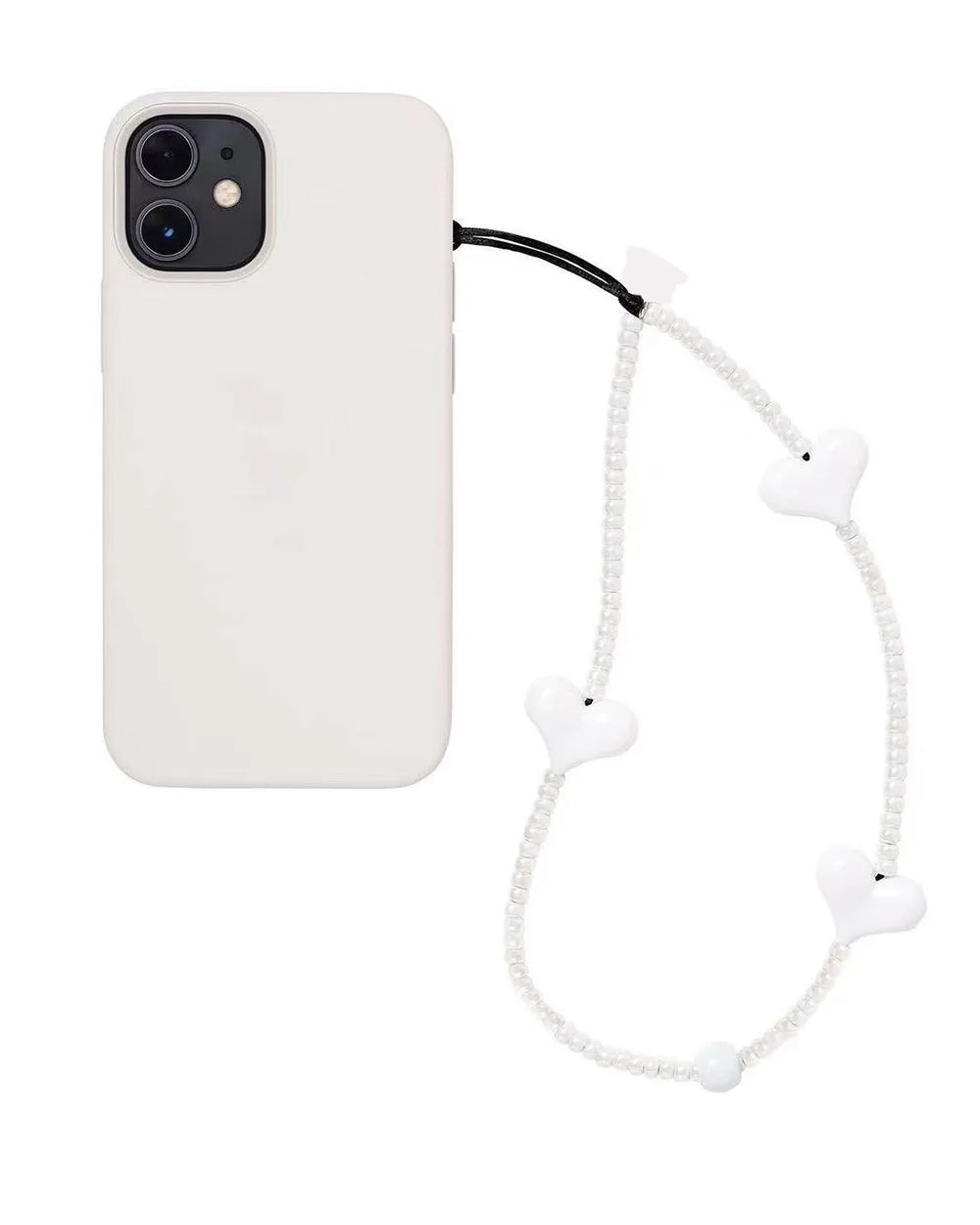 KPOP Black Matte Bead Phone Charm with Pink Heart – Style Phone Strap Lanyard Jewelry Accessory