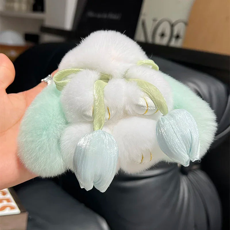 Cute Real Rex Rabbit Fur Keychain – Mini Bunny Pendant Bag Charm & Car Key Ring Plush Toy Gift for Women