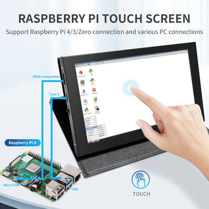 7 Inch IPS LCD Touch Screen – Mini HDMI-Compatible Display for Raspberry Pi 5/4, Windows PC, Game Console with Case Holder