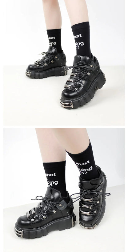 New 2024 Punk Style Women's Platform Shoes – 6CM Lace-Up Rock Boots with Metal Decor