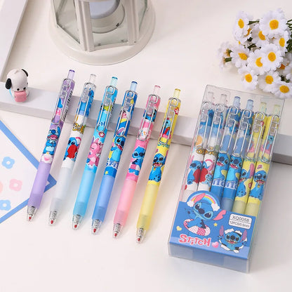 Disney 12pcs Stitch Gel Pens - Cute Cartoon 0.5mm Black Ink Pressing Pen, Stationery Gift for Students & Kids